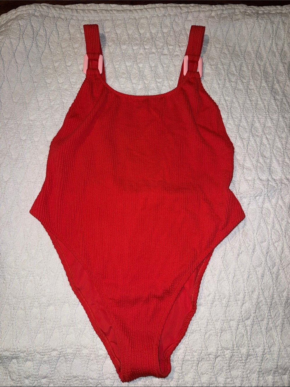 aerie Red Textured One-Piece Swimsuit with Adjustable Straps